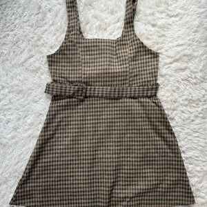 Topshop Belted Check Pinafore Dress - Size 12